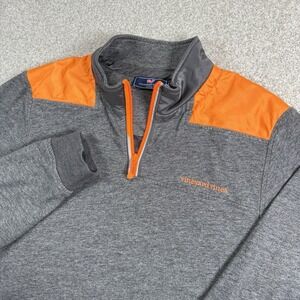 Vineyard Vines Sweater Men Medium Gray Orange Pullover Quarter Zip Sweatshirt